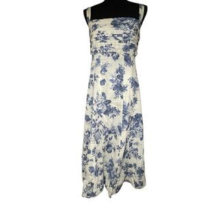 Abercrombie & Fitch Emerson Fit and Flare Blue and White Floral Midi Dress